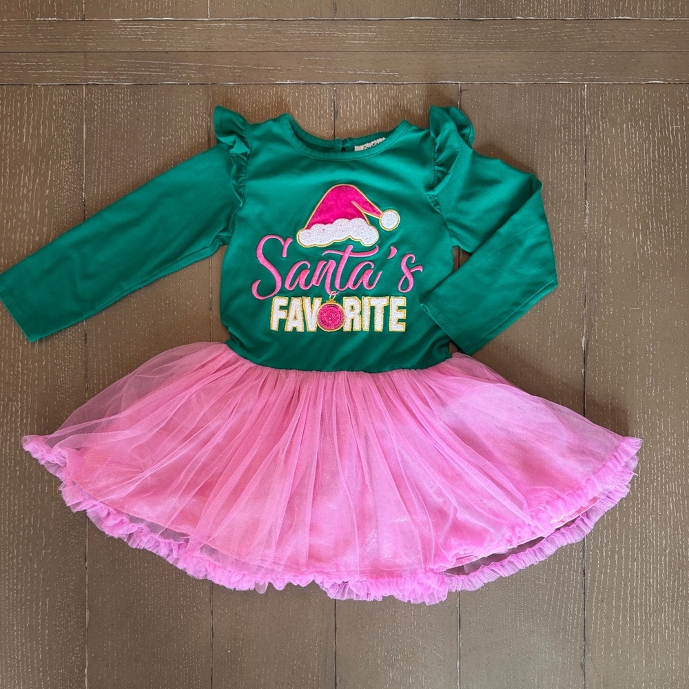 Counting Daisies Girls’ Long-Sleeve Pink Tutu Santa Holiday Dress • Size 5 (XS)